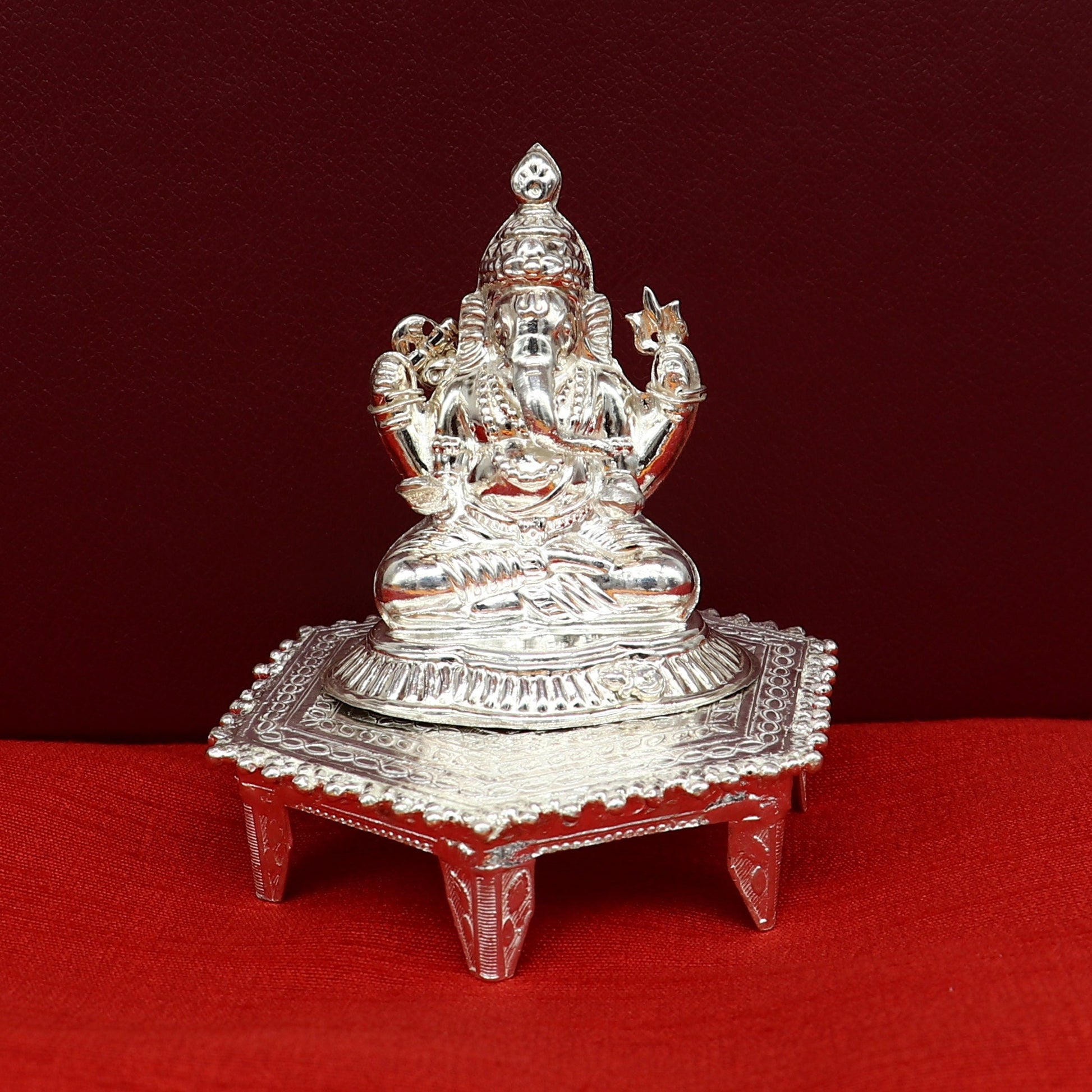 Lord Ganesha With Stand or Bazot, fabulous Sterling silver ganesha statue figurine for home temple diwali puja article utensils su376 - TRIBAL ORNAMENTS