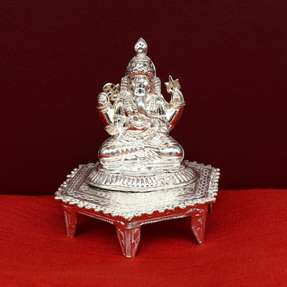 Lord Ganesha With Stand or Bazot, fabulous Sterling silver ganesha statue figurine for home temple diwali puja article utensils su376 - TRIBAL ORNAMENTS