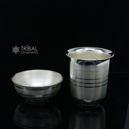 999 fine silver water and milk glass set with bowl, tumbler, and utensils for Diwali Puja, by Tribal Ornaments