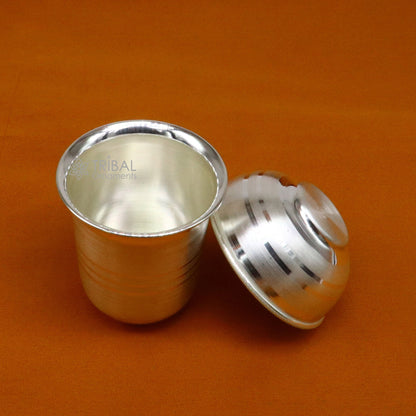 999 fine silver water milk glass, bowl, tumbler, and utensils set for Diwali Puja by Tribal Ornaments, crafted in silver.