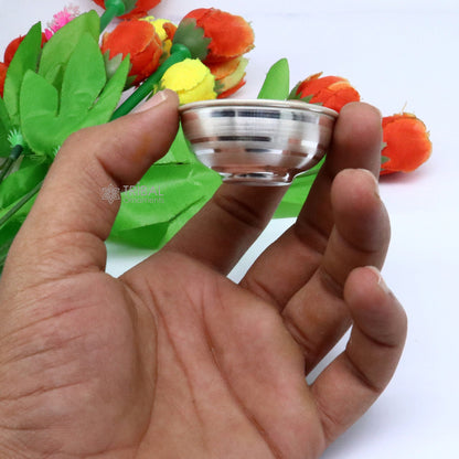 999 fine silver water milk glass, bowl, tumbler, and utensils set by Tribal Ornaments for Diwali Puja and serving food.