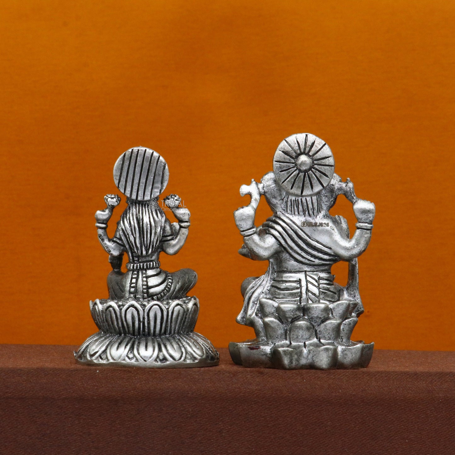 925 Sterling silver Lakshmi and Ganesha Kamlasan statue figurine, puja article Diwali puja brings joy, hope, and wealth to the owners art719 - TRIBAL ORNAMENTS
