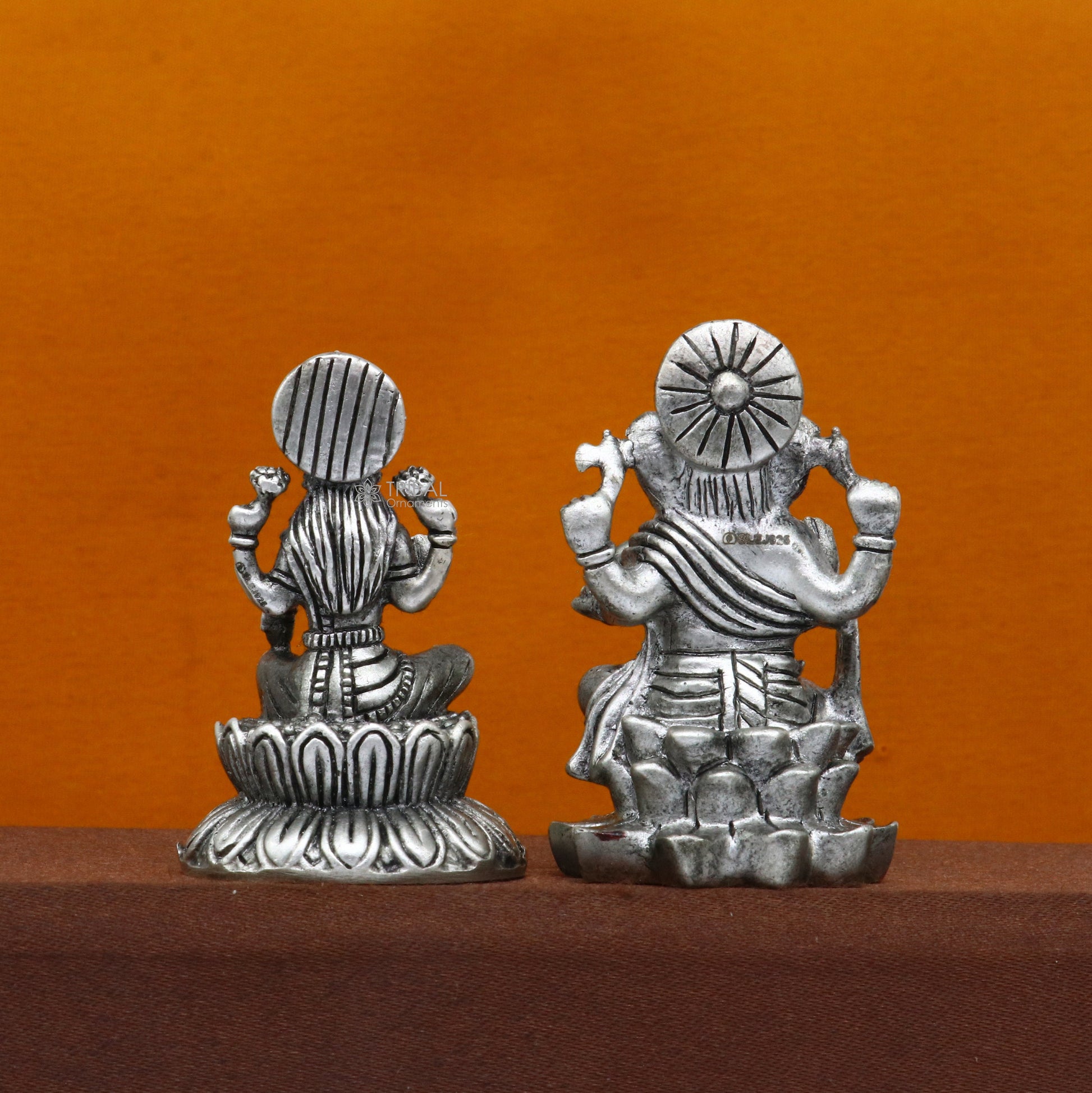 925 Sterling silver Lakshmi and Ganesha Kamlasan statue figurine, puja article Diwali puja brings joy, hope, and wealth to the owners art719 - TRIBAL ORNAMENTS