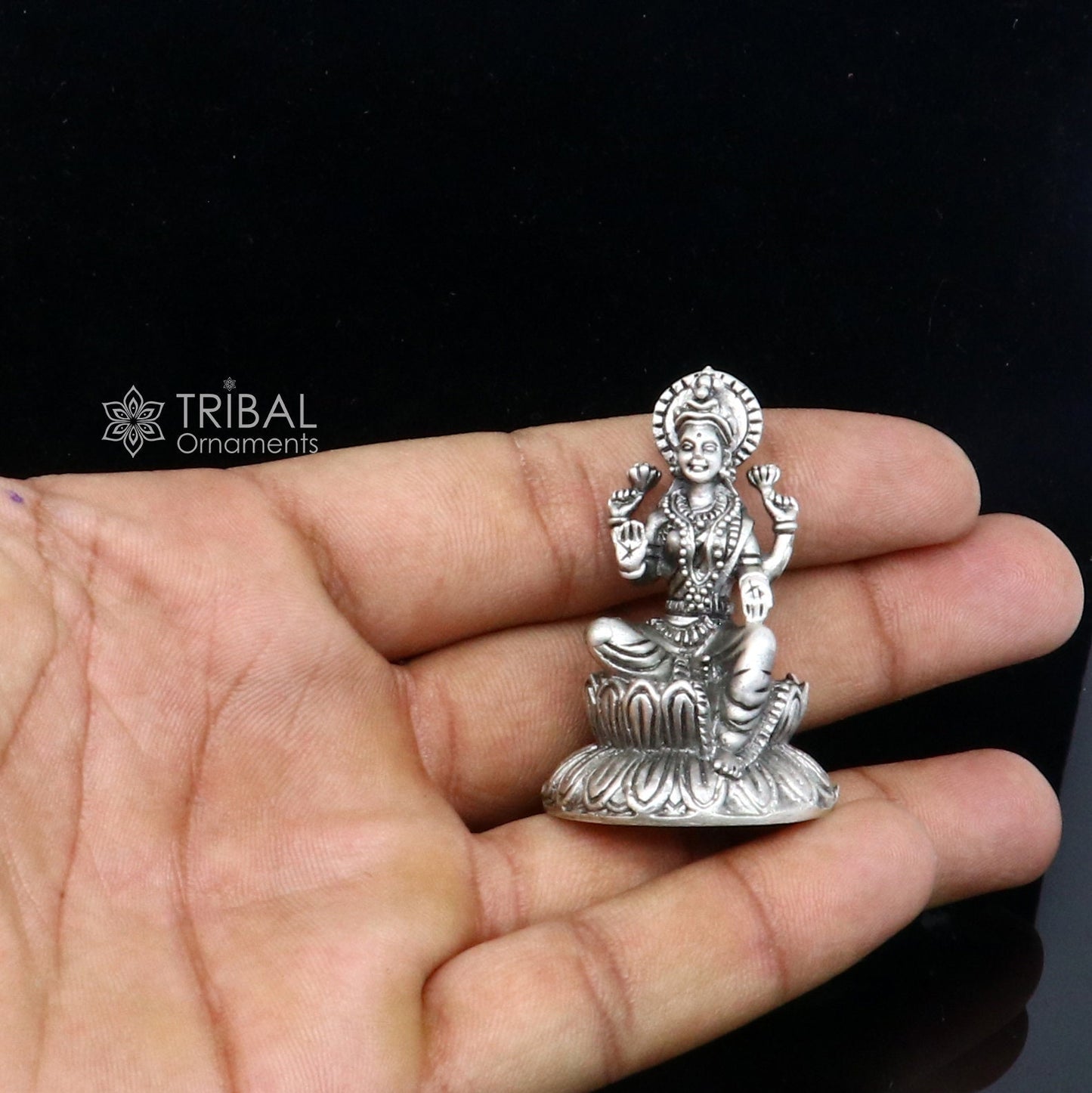 925 Sterling silver Lakshmi and Ganesha Kamlasan statue figurine, puja article Diwali puja brings joy, hope, and wealth to the owners art719 - TRIBAL ORNAMENTS