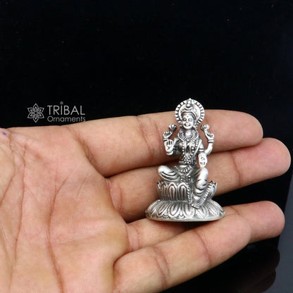 925 Sterling silver Lakshmi and Ganesha Kamlasan statue figurine, puja article Diwali puja brings joy, hope, and wealth to the owners art719 - TRIBAL ORNAMENTS
