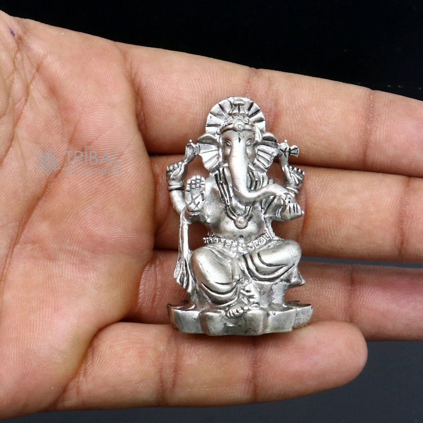 925 Sterling silver Lakshmi and Ganesha Kamlasan statue figurine, puja article Diwali puja brings joy, hope, and wealth to the owners art719 - TRIBAL ORNAMENTS