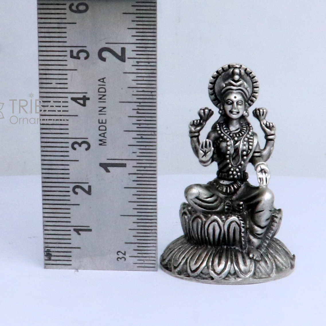 925 Sterling silver Lakshmi and Ganesha Kamlasan statue figurine, puja article Diwali puja brings joy, hope, and wealth to the owners art719 - TRIBAL ORNAMENTS