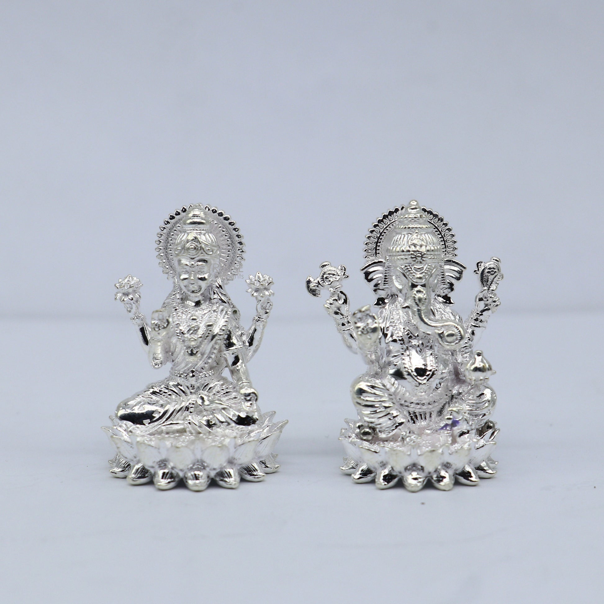 1.5" 925 Sterling silver Lakshmi and Ganesha statue, puja article figurine, Diwali puja brings joy, hope, and wealth to the owners art746 - TRIBAL ORNAMENTS
