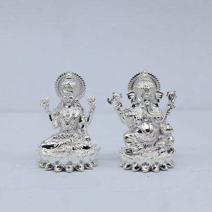1.5" 925 Sterling silver Lakshmi and Ganesha statue, puja article figurine, Diwali puja brings joy, hope, and wealth to the owners art746 - TRIBAL ORNAMENTS