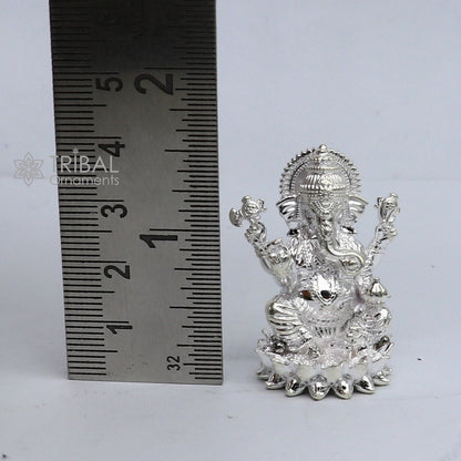 1.5" 925 Sterling silver Lakshmi and Ganesha statue, puja article figurine, Diwali puja brings joy, hope, and wealth to the owners art746 - TRIBAL ORNAMENTS