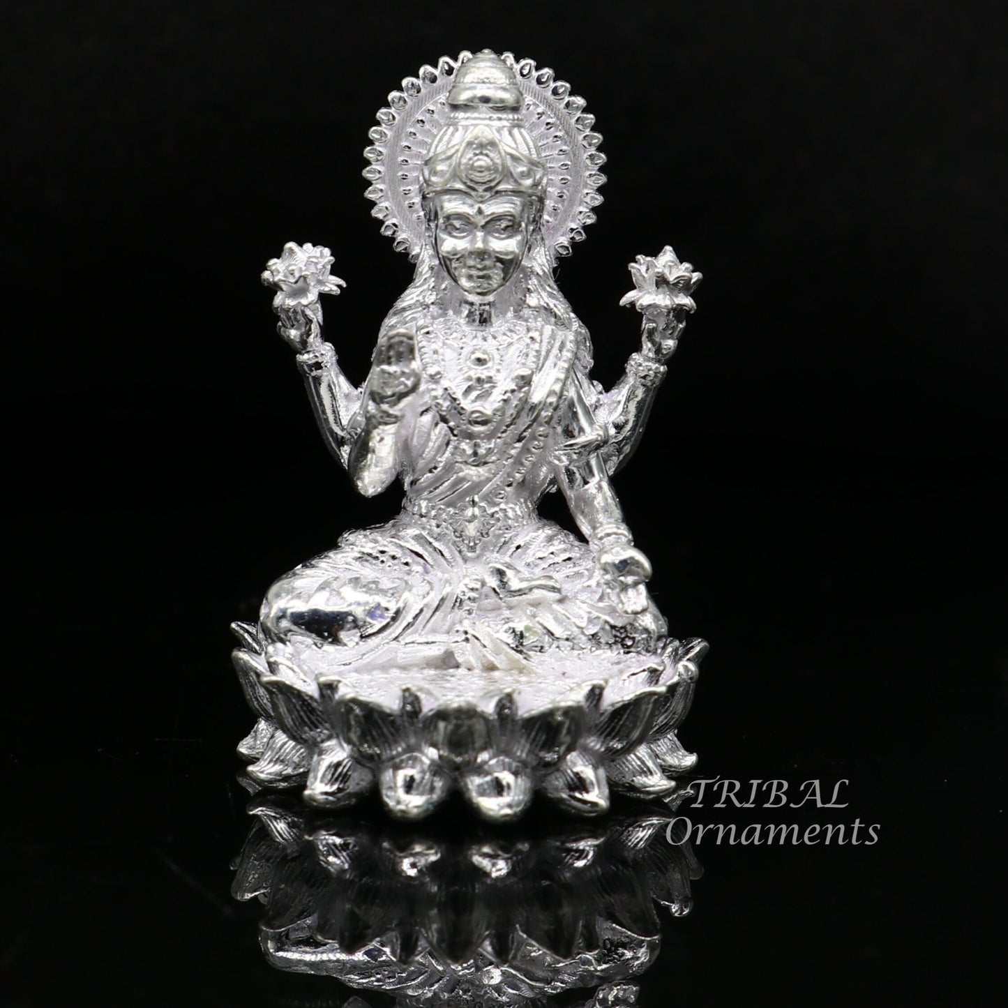 1.5" 925 Sterling silver handmade gorgeous Hindu idols Laxmi and Ganesha statue, puja article figurine, home décor Diwali puja gift art557 - TRIBAL ORNAMENTS