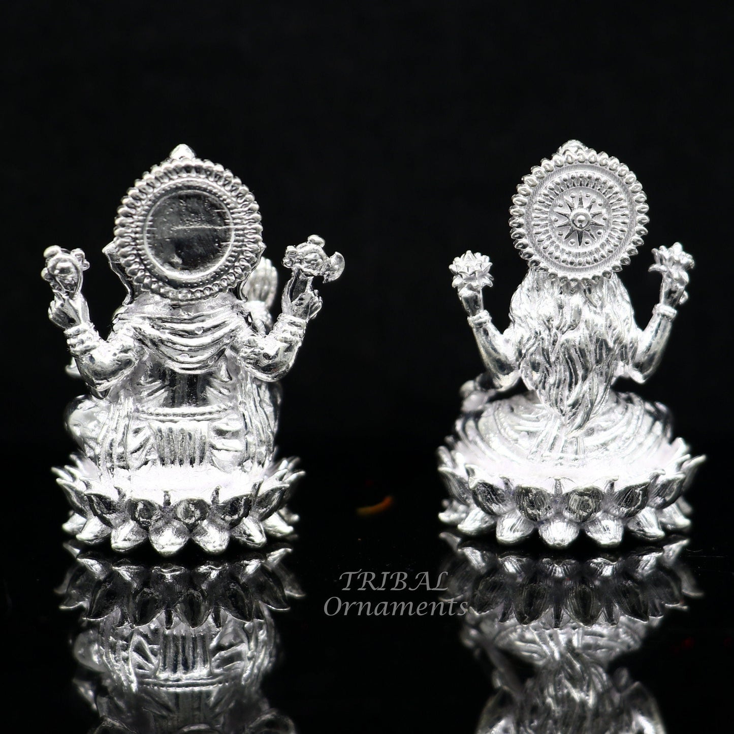 1.5" 925 Sterling silver handmade gorgeous Hindu idols Laxmi and Ganesha statue, puja article figurine, home décor Diwali puja gift art557 - TRIBAL ORNAMENTS
