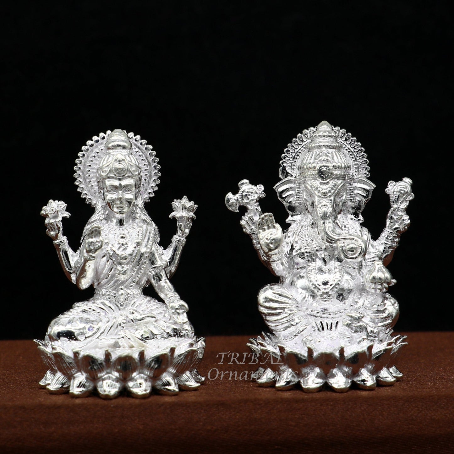 1.5" 925 Sterling silver handmade gorgeous Hindu idols Laxmi and Ganesha statue, puja article figurine, home décor Diwali puja gift art557 - TRIBAL ORNAMENTS