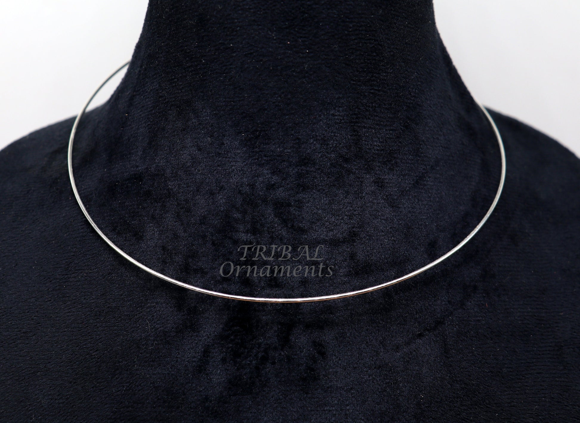 1mm round plain design 925 sterling silver handmade neck band or neck ring for all types of pendant, best ethnic choker from india set520 - TRIBAL ORNAMENTS