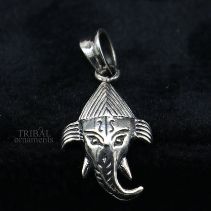 Sterling silver Lord Ganesha pendant by TRIBAL ORNAMENTS, unisex personalized jewelry with intricate design and polished finish.