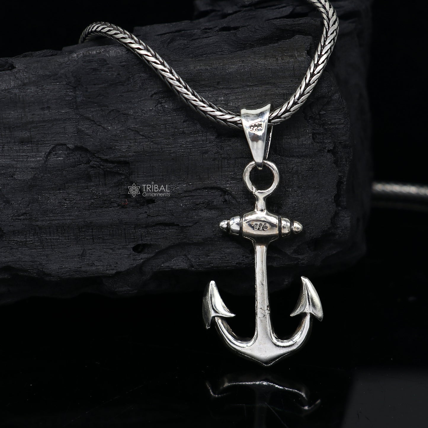 925 pure silver anchor pendant on wheat chain necklace, featuring a locket design, unisex jewelry by Tribal Ornaments.
