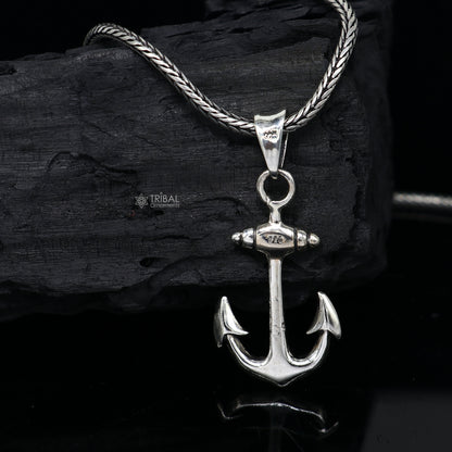 925 pure silver anchor pendant on wheat chain necklace, featuring a locket design, unisex jewelry by Tribal Ornaments.