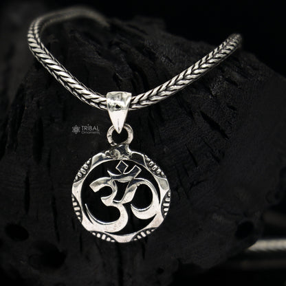 925 pure silver AUM OM mantra pendant with wheat chain necklace, tribal ornaments jewelry, best gift idea