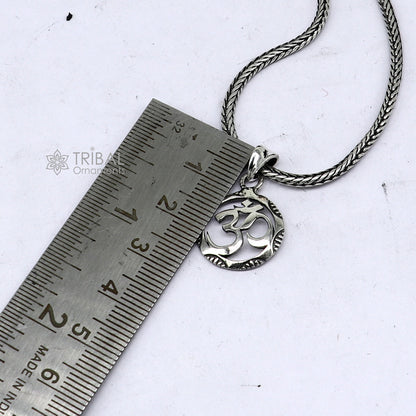 925 pure silver AUM OM mantra pendant with wheat chain necklace, tribal ornaments jewelry, ideal for gifting.