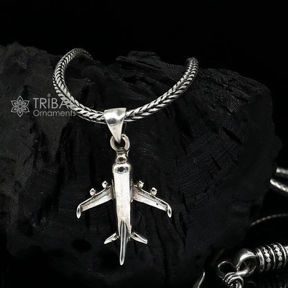 925 pure silver aeroplane jet pendant with wheat chain, unisex TRIBAL ORNAMENTS jewelry, delicate and divine gift necklace