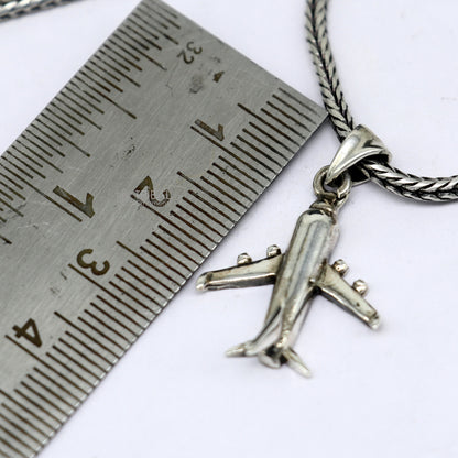 925 pure silver aeroplane jet pendant on wheat chain, delicate unisex jewelry by Tribal Ornaments, ideal for gifting