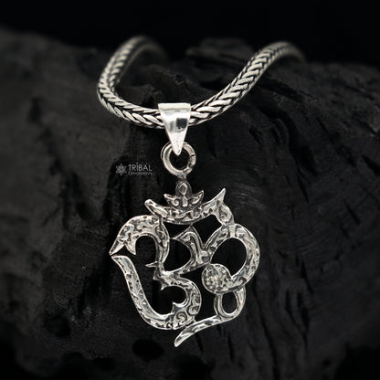 925 silver Divine OM mantra pendant with wheat chain necklace, tribal ornaments, delicate jewelry, religious symbol, gift-ready.