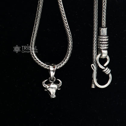 925 silver divine Bull face pendant from TRIBAL ORNAMENTS, featuring intricate design, perfect for unisex jewelry and gifting.