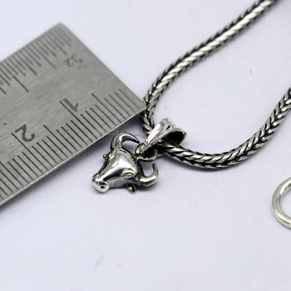 925 silver divine bull face pendant with wheat chain, unisex jewelry, intricate tribal design, perfect for gifting.