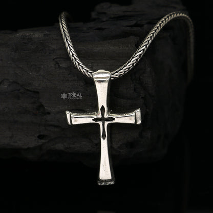 925 pure silver divine cross pendant on wheat chain necklace, unisex jewelry locket, tribal ornaments, elegant gift accessory