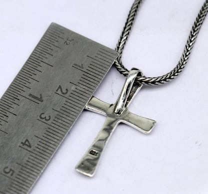 925 pure silver divine cross pendant on wheat chain necklace, unisex jewelry, tribal ornaments, elegant locket gift idea