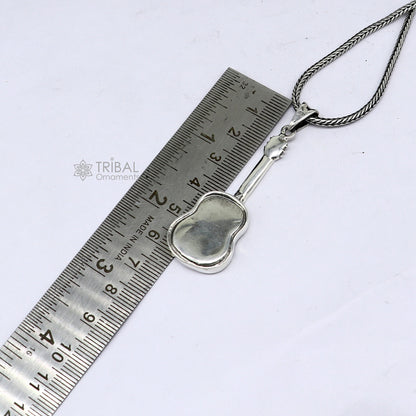 925 pure silver guitar pendant on wheat chain, delicate unisex jewelry by Tribal Ornaments, featuring a detailed guitar design.