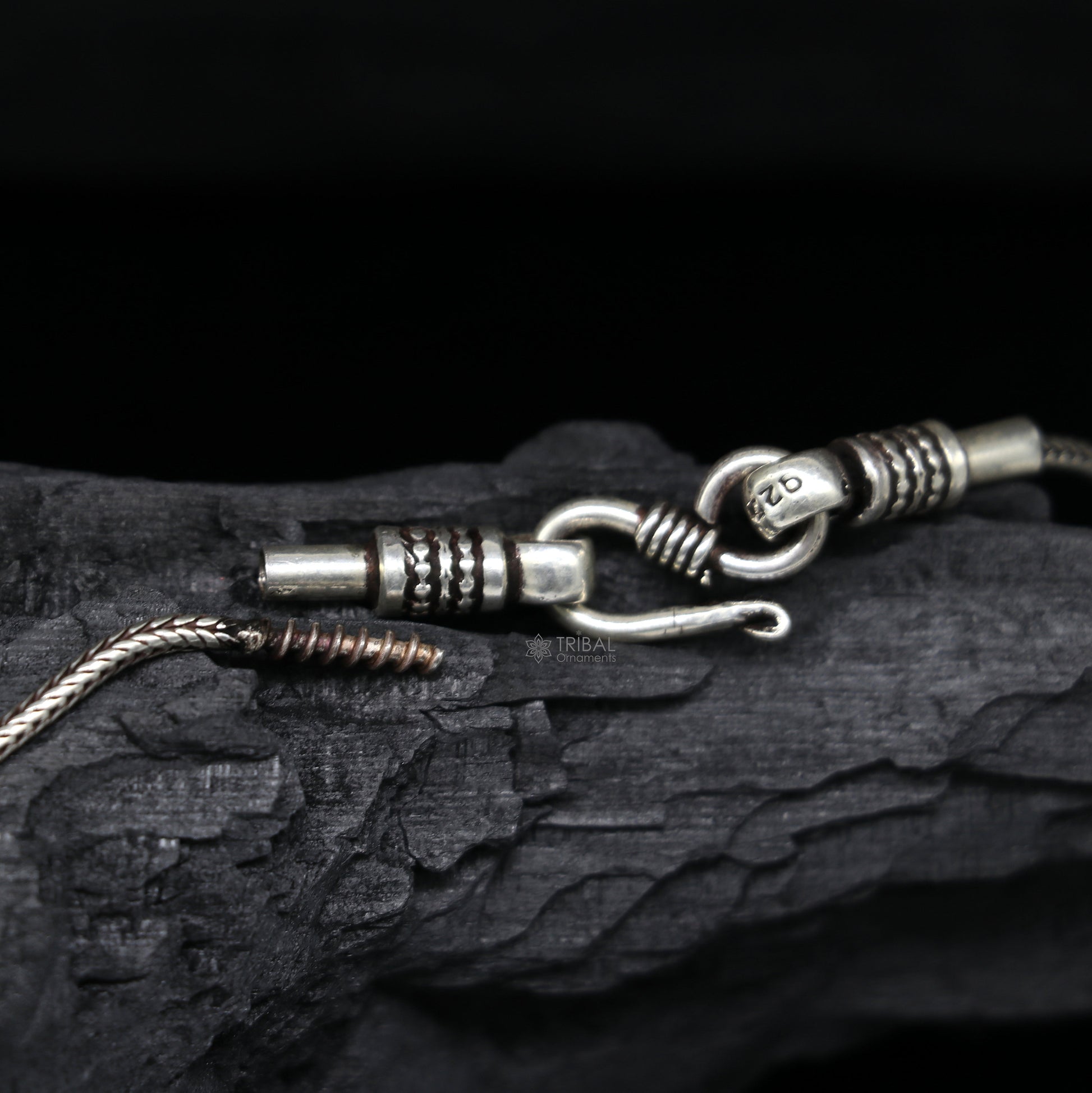 925 pure silver guitar pendant on wheat chain, unisex jewelry with intricate tribal design, ideal for gifting.