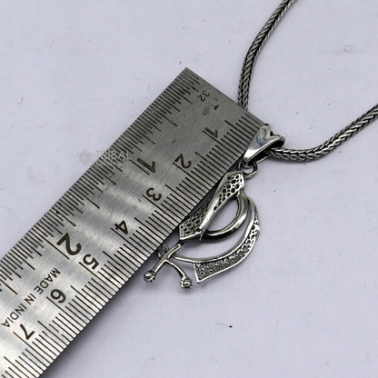 925 pure silver Divine Khalsa pendant with wheat chain necklace, unisex Guru Nanak Sikh jewelry by Tribal Ornaments.