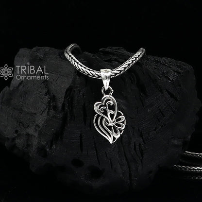 925 pure silver HEART pendant with wheat chain, unisex tribal jewelry, delicate divine design, perfect for gifting.