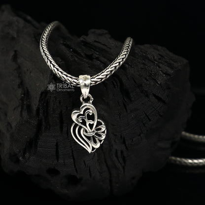 925 pure silver HEART pendant with wheat chain, delicate unisex jewelry from TRIBAL ORNAMENTS, ideal for gifting or everyday wear.