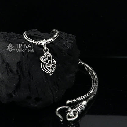 Pure silver HEART pendant from TRIBAL ORNAMENTS, delicate unisex jewelry with wheat chain, ideal for gifting or everyday wear.