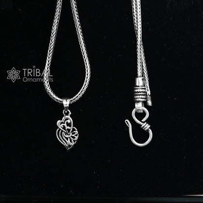 925 silver heart pendant by Tribal Ornaments with wheat chain, delicate unisex jewelry, ideal for gifting or everyday wear.