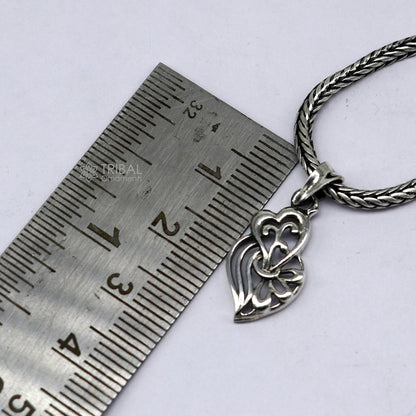 925 silver heart pendant with wheat chain necklace, unisex delicate jewelry, divine design, ideal for gifting by Tribal Ornaments