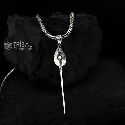 925 pure silver Lord Karthikeya Murugan weapon pendant with wheat chain, delicate tribal jewelry, ideal for gifting.