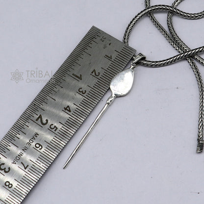 925 pure silver Lord Karthikeya Murugan pendant with weapon design on wheat chain, delicate jewelry, ideal for gifting.