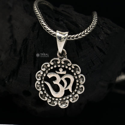 925 silver divine mantra AUM OM pendant on wheat chain, unisex jewelry, delicate tribal ornaments locket, perfect for gifting.