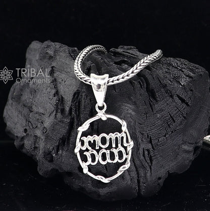 925 pure silver MOM DAD pendant on wheat chain, unisex jewelry by Tribal Ornaments, featuring a delicate divine design.
