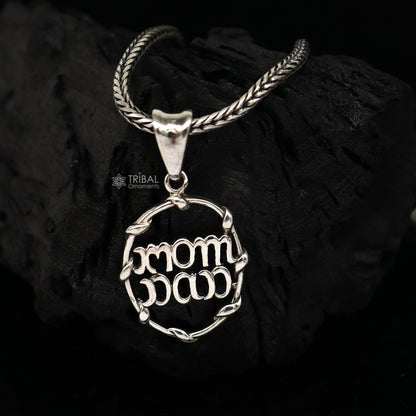 925 pure silver MOM DAD pendant with wheat chain, unisex jewelry by TRIBAL ORNAMENTS, featuring a divine, delicate design.