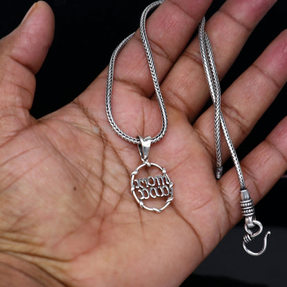 925 pure silver MOM DAD pendant on wheat chain, unisex jewelry by Tribal Ornaments, featuring a divine, delicate design.