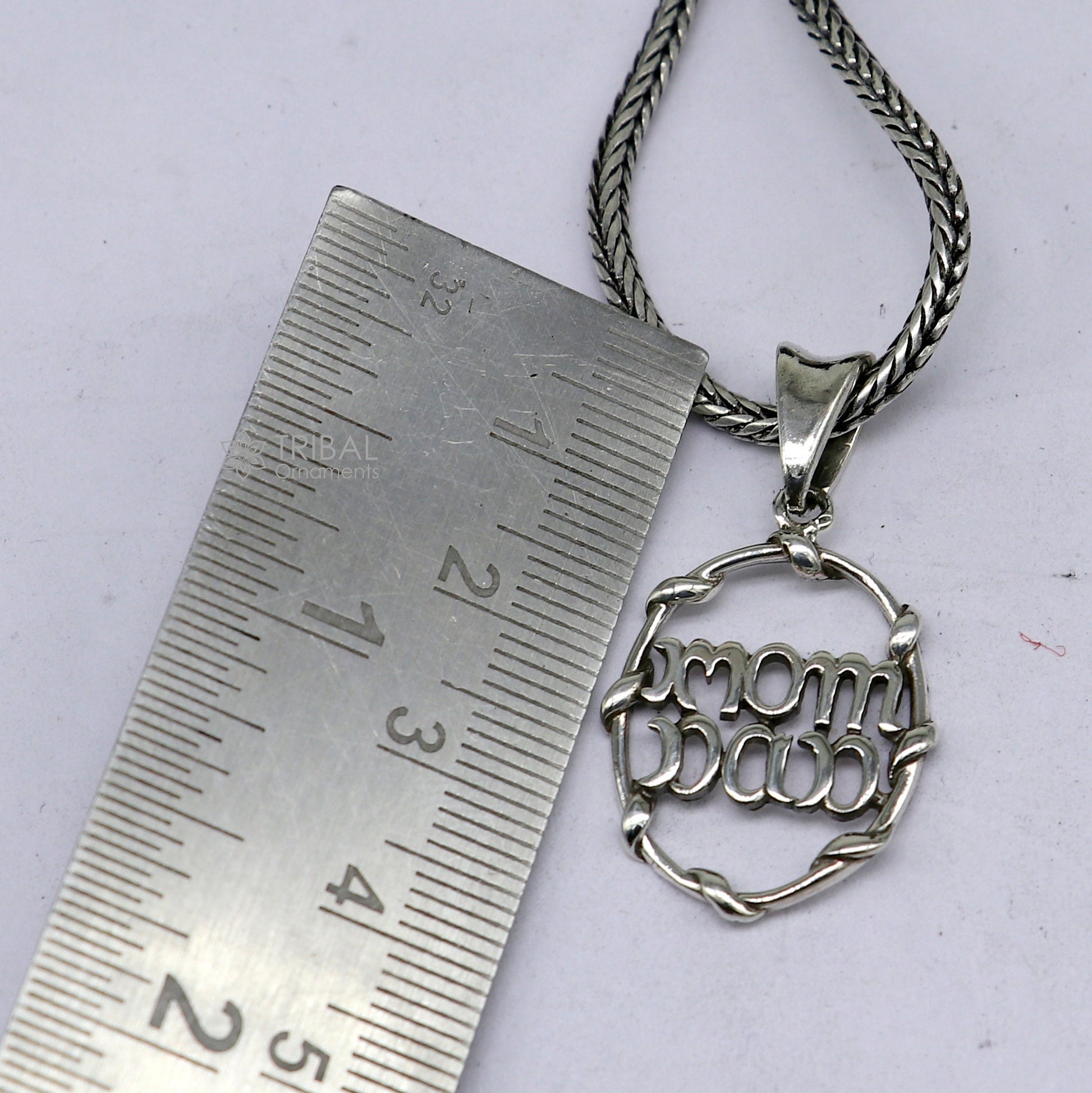 925 pure silver MOM DAD pendant on wheat chain, unisex jewelry, delicate locket, ideal for gifting by TRIBAL ORNAMENTS.