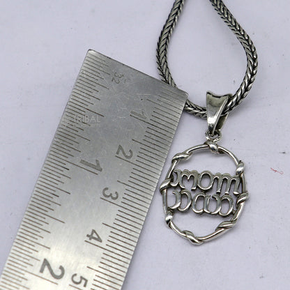925 pure silver MOM DAD pendant on wheat chain, unisex jewelry, delicate locket, ideal for gifting by TRIBAL ORNAMENTS.