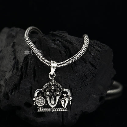 925 pure silver Swaminarayan pendant on a wheat chain necklace, unisex divine jewelry by Tribal Ornaments.
