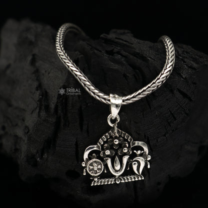 925 silver Swaminarayan pendant with wheat chain necklace, unisex divine jewelry, tribal ornaments design, perfect for gifting.