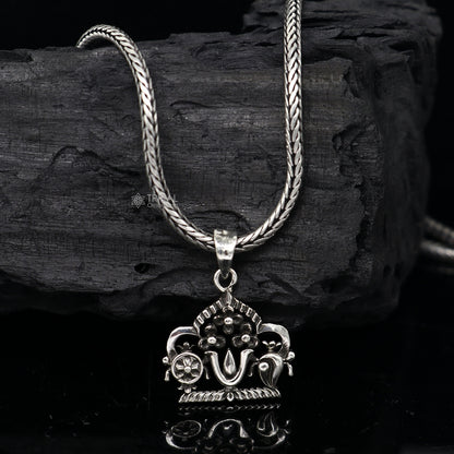 925 pure silver Swaminarayan pendant with wheat chain necklace, unisex divine jewelry, intricate design, ideal for gifting.