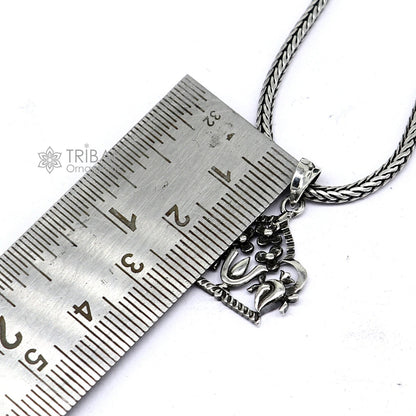 925 pure silver Swaminarayan pendant on wheat chain, unisex divine jewelry, tribal ornaments, perfect for gifting.